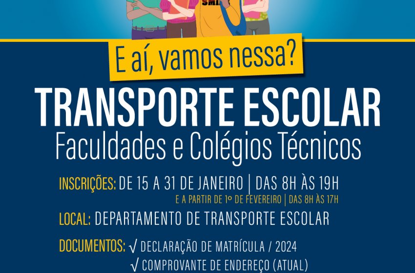 INSCRIÇÕES PARA O TRANSPORTE ESCOLAR SERÃO ABERTAS NO PRÓXIMO DIA 15 