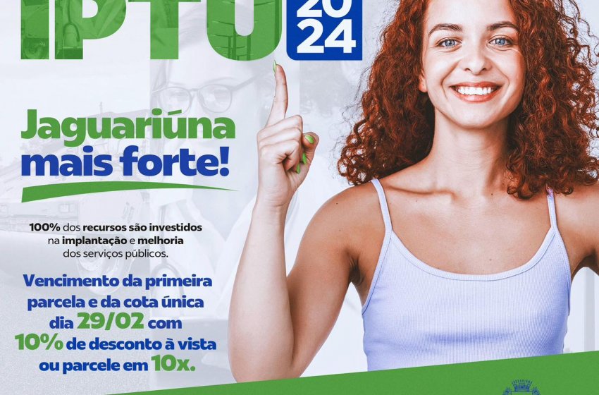 COTA ÚNICA E PRIMEIRA PARCELA DO IPTU VENCEM NESTA QUINTA-FEIRA