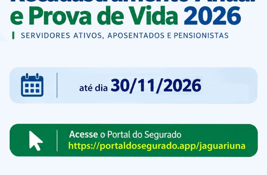 PRAZO DO RECADASTRAMENTO E PROVA DE VIDA DO JAGUARPREV TERMINA DIA 30 DE NOVEMBRO
